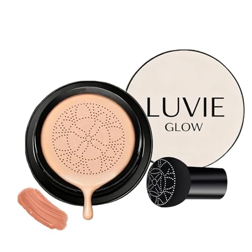 Luvie Glow - Cojín de base, cojín de aire de cabeza de hongo 2026, crema CC Luvie Glow, corrector hidratante que ilumina de larga duración, crema BB natural para todo tipo de piel (marrón moreno)