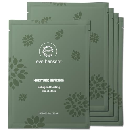 Eve Hansen Collagen Face Mask Sheets Set of 5 – Hydrating & Nourishing Care for All Skin Types – With Hyaluronic Acid, Tangerine Peel, Blueberry Extract & Spinach Leaf