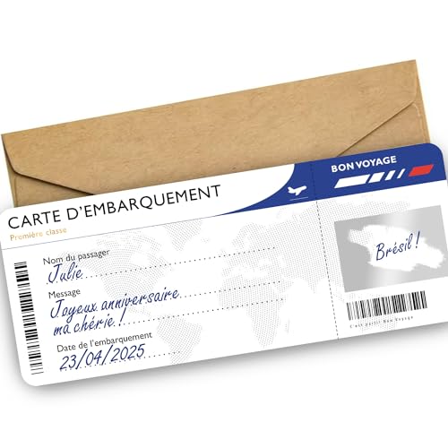 OLYMPE STORE Carte à gratter Voyage Surprise - Carte embarquement personnalisable à offrir - Billet avion annonce - Cadeau Anniversaire EVJF (Air France...