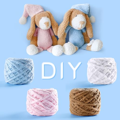 Image of Chunky Chenille Yarn for Crocheting - Baby Blanket Yarn for Crochet Amigurumi Home Decor, Soft Thick Yarns for Beginners Hand Knitting 74 Yds 3.5 Oz Each Skein(Jujube Red)