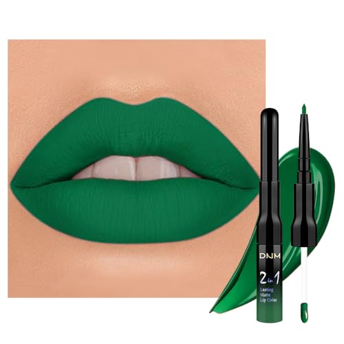 Image of evpct 1Pcs Forest Green Matte Lip Liner & Liquid Lipstick Stain Makeup Set for Women, Green Lip Liner Stain Long Lasting Waterproof Smudge Proof, Cruelty Free Lip Stick Makeup 24 hours originales, 48