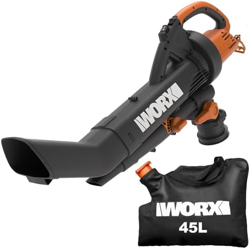 WORX WG505E Trivac Laubbläser & Laubsauger 3000 W, inkl. 45L Fangsack | 3-in-1 Funktion als Laubbläser, Laubsauger & Mulcher, 335km/h Blasgeschwindigkeit, 600m³/h Saugvolumen