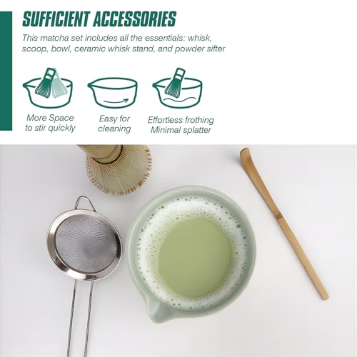Ensemble Matcha complet 5 pièces en céramique avec bol vert dégradé - 6