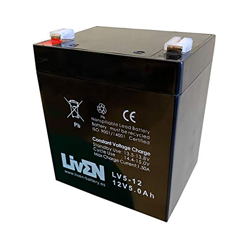 Batería AGM 12V 5Ah C 20 Sin Mantenimiento   Equipos Seguridad/Médicos/SAI/Comunicación/Emergencia | LIVEN LV5 12