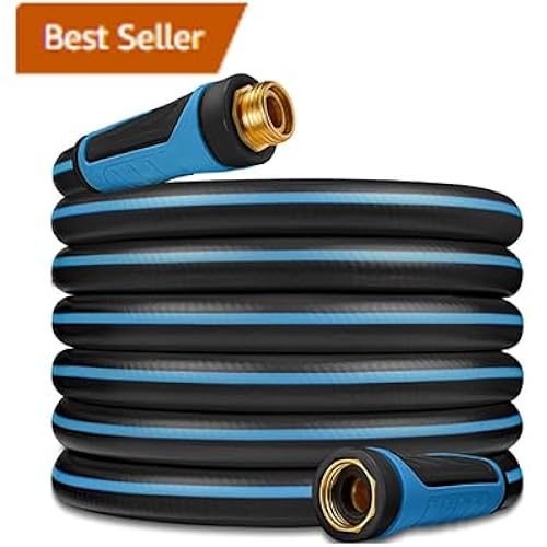 50 ft Hybrid Garden Hose - 2024 Upgraded Ultra Durable& Weatherproof Outdoor Garden Yard Water Hose - 720 PSI Crush/Solid Brass Fittings, Kink Free Non-Expandable Garden Hoses, Blackblue