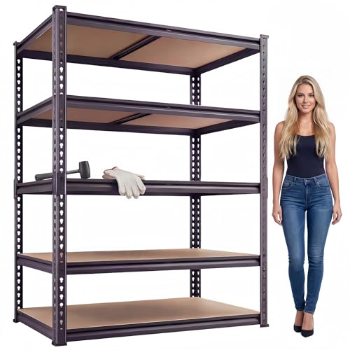 Lionhon Garage Shelving Heavy Duty, 2450LBS Metal Storage Shelves 5 Tier, Adjustable Shelving Unit 36" W x 16" D x 72" H, Boltless Garage Storage Rack for Garage Basement, Pantry, Warehouse 1Pcs