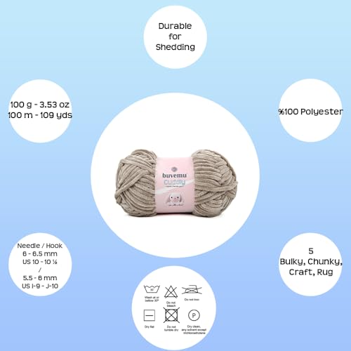 Image of Cuddly Velvet Chenille Yarn, Super Soft Fluffy Bulky for Knitting Crocheting Crafting Blanket Amigurumi, Durable for Shedding, 100 Gram (3.53 Ounces) 109 Yards (100 Meters) (Mink) (3 Skeins)