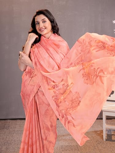 Image of Garden Vareli Floral Print Chiffon Saree