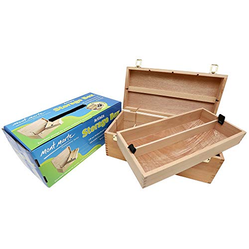 Mont Marte Artists Storage Box. Adjustable Compartments for Storing Art Supplies and Tools. Made from Beech Wood with Brass Plated Steel Fittings and Catches.