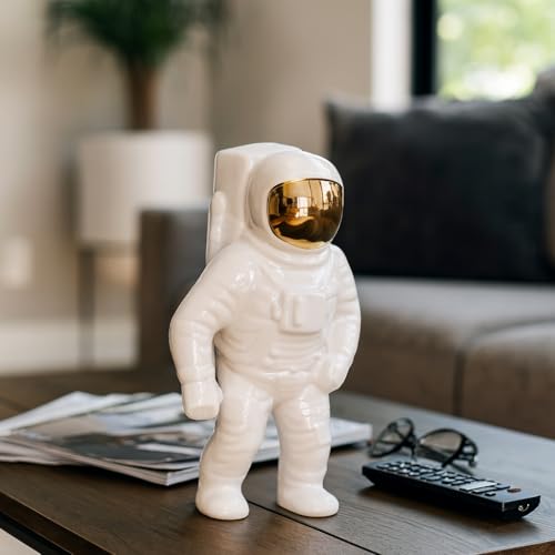 Figura decorativa astronauta de cerámica blanca 11 pulgadas