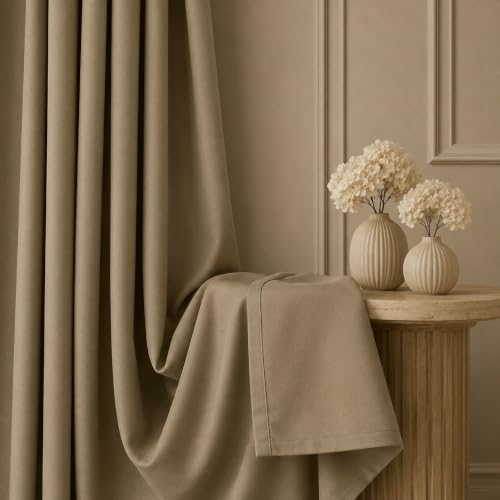 Image of THE LINEN COMPANY Back Tab Black Out Curtains for Bedroom Window | Noise Reducing Thermal Insulated Curtains | Premium Window Drapes Set of 2 Panels for Home - Beige, 6 Feet