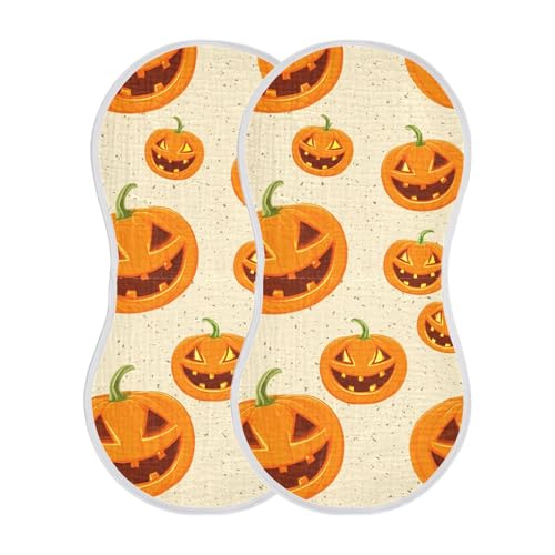2 Pack Baby Burp Cloths, Soft Absorbent Burping Cloths for Babies, Cotton Milk Spit Up Rags, Large Size for Newborns, Baby Boys and Girls (Lantern Pumpkins Pattern)2