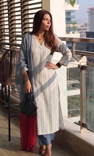 Image of GoSriKi Kurta Set for Women Viscose Printed | Kurti Set for Woman | Kurta Pant Dupatta 3 Piece Outfit | V Neck 3 /4 Sleeve Straight Fit Ethnic Dress Stylish Clothing