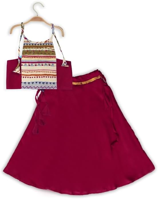 ANNECAbaby girls Halter Neck foil printed crop top and full flyar/full length skirt with less girls clothing set