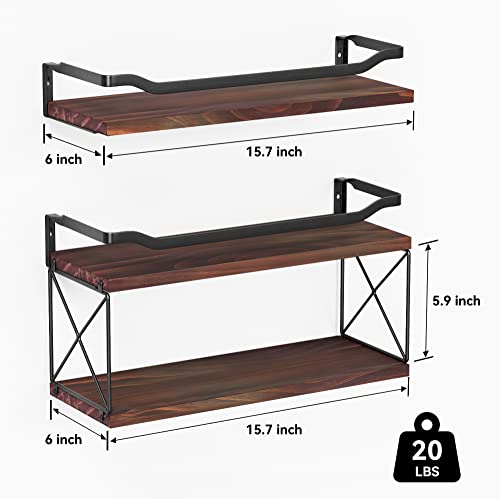 Wopitues Floating Shelves, Bathroom Shelves Over Toilet, Wall Shelves With Protective Metal Guardrail, Wood Shelves For Bathroom, Bedroom, Living Room, Kitchen, Plants, Books, Decor- Brown #TOP2