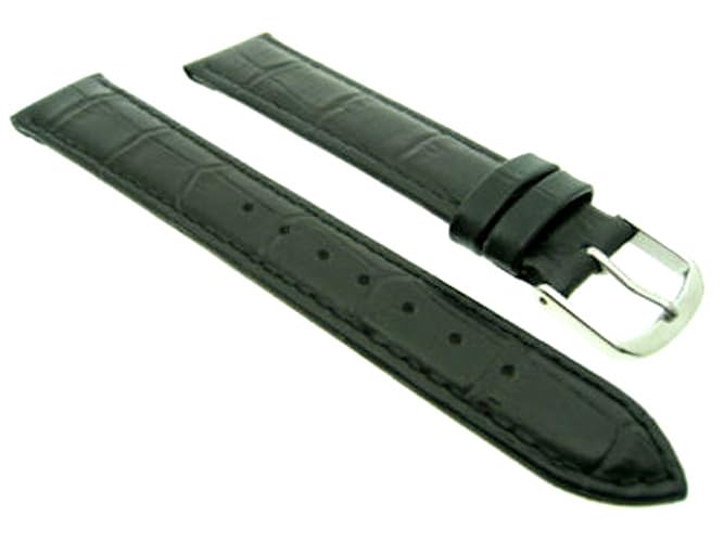 Bracelet en cuir croco noir mat 18 mm pour montre homme et femme vintage