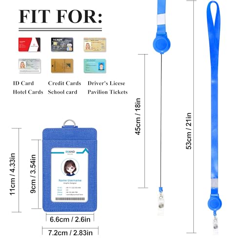 Image of Conisy ID Badge Holder with Retractable Lanyard, Vertical PU Leather ID Badge Card Holder with 2 Card Slots for Women Men (ID Badge Holder Navyblue)