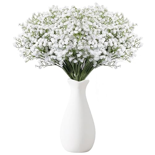 Touosy 18 Stück Schleierkraut Künstlich Kunstblumenstrauß Künstliche Blumen Deko Pflanzen mit Flasche für DIY Fotorahmen Lesezeichen Grußkarten Partys Blumenarrangements Heimdekoration (Weiß)