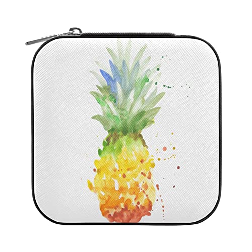 Quteprint Joyero de viaje, organizador de joyería abstracto, acuarela, piña, pequeño, portátil, para anillos, aretes, collares, pulseras, piel sintética, mini cajas de almacenamiento para joyas para