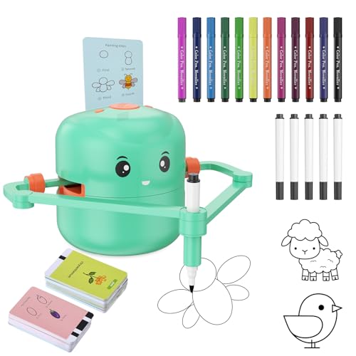 Robot de Dibujo para Niños con 100 Tarjetas y 17 Marcadores – Juguete Educativo Interactivo con Voz para Niños y Niñas a Partir de 3 Años(Verde) Robot de Dibujo para Niños con 100 Tarjetas y 17 Marcadores – Juguete Educativo Interactivo con Voz para Niños y Niñas a Partir de 3 Años(Verde)