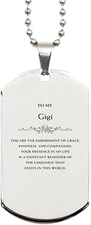 Birthday Gifts for Gigi, Personalized Gigi Silver Dog Tag, Gigi, you are the embodiment of grace, kindness, and compassion Gigi Christmas Gifts for Men Women