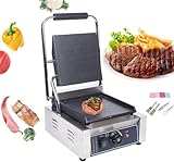 Commercial Single Panini Press, w/Temperature Adjustable & Non-stick Surface Electric Sandwich Panini Maker, Sandwich Steak Machine Full Slot...