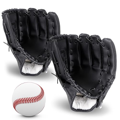 Kanoki キャッチボールセット 大人用 野球グローブ グローブ2つ 野球ボール付き 10.5+12.5インチ ソフトボール 野球セット 右投げ用 左手着用 練習用 柔らかな人工皮革 衝撃吸収 初心者向け