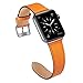 MARGE PLUS Compatible with Apple Watch Band 44mm 42mm 40mm 38mm, Genuine Leather Replacement Band for iWatch Series 6 5 4 3 2 1, SE (Orange/Silver, 44mm/42mm)