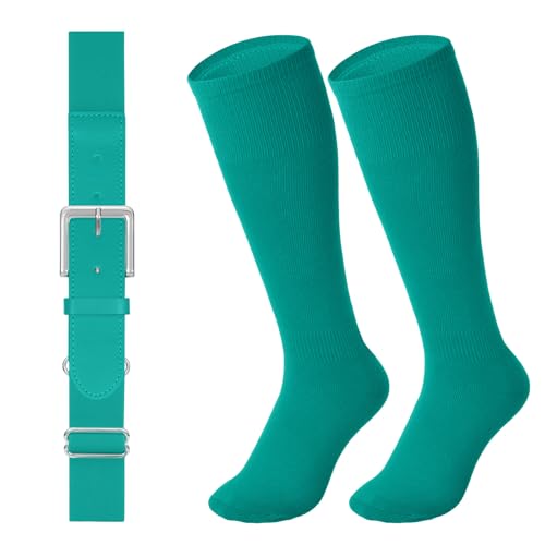 Image of LEACOOLKEY Baseball Belt and Socks Combo Set Adjustable Softball Socks and Elastic Belt for Youth and Adult