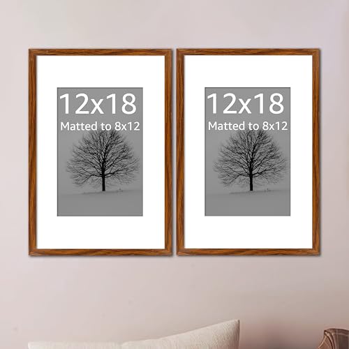 Image of Art Street Synthetic Document Large Size Wall Photo Frame, Set of 2 Big Frames For Wall Artwork, Certificates, Picture & Photographs Home Decor (12x18 Inch, Matted To: 8x12 Inch, Brown)