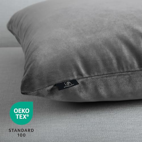 Image of Phantoscope Pack of 2 Velvet Decorative Throw Decorative Pillow Cover Soft Solid Square Cushion Case for Couch Dark Grey 20 x 20 inches 50 x 50 cm