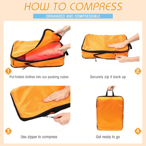 5 Pack Compression Packing Cubes for Travel Space Saving Travel Cubes for Suitcase Backpack Compressible Waterproof Luggage Organizer for Business Vacation Daily Use(Morandi,L)3