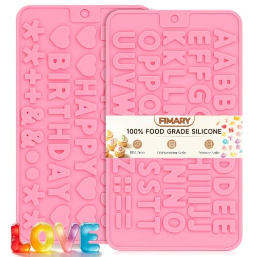 Image of 2PCS Silicone Molds for Chocolate,Number Letter Molds,Reusable Candy Molds with Happy Birthday Decorating Symbols,Mini Size Alphabet Decorating for Birthday Cake Lollipop Fondant Chocolate