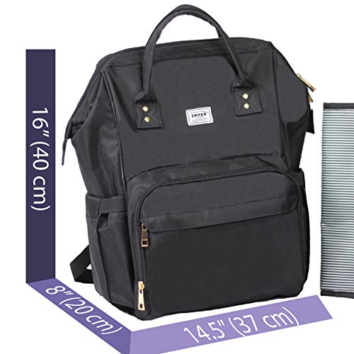 Zohzo Diaper Bag Backpack Baby Diaper Bags with Changing Pad and Stroller Straps - Large Designer Diaper Backpack for Boys and Girls - Waterproof & Insulated for Travel- Nappy Bag for Mom (Black)