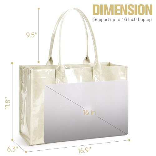 Image of KALIDI PVC Tote Bag Women's Kraft Paper Work Handbags Purses with Top Handle