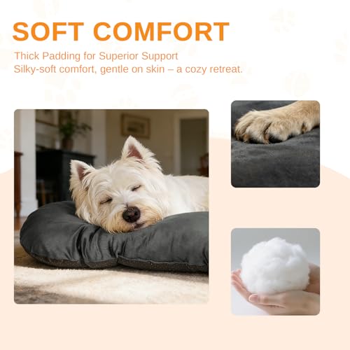 Image of Washable Oval Dog Bed for Large Dogs, High-Resilience, Dark Gray | Non-Slip Bottom Prevents Sliding, Soft Plush Short Fur, Machine Washable, Ideal for Crates /Apartments /Cozy Nooks,35 inchx22 inchx3.2 inch