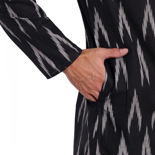 Image of SKAVIJ Men's Pure Cotton Printed Kurta Pajama Set Ikat Design Casual Ethnic Dress