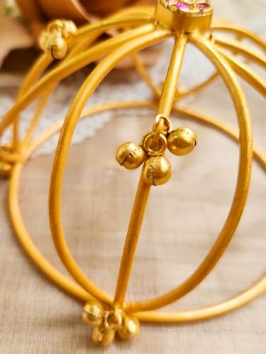 Image of Hair Bun Cage Accessory for Women | Handcrafted Brass Juda Cover with Stick | Anti-Tarnish Traditional Hair Accessory for Wedding & Festive (Ghungroo Hair Bun (Golden))