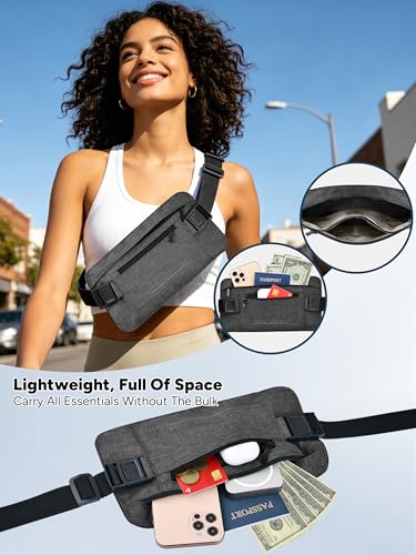 Image of Hidden Money Belt for Travel, RFID Blocking Waist Wallet, 2 Zippers