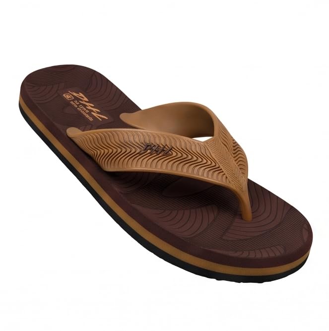 men's brown patterned flip-flops with wavy textured strap ultrasoft