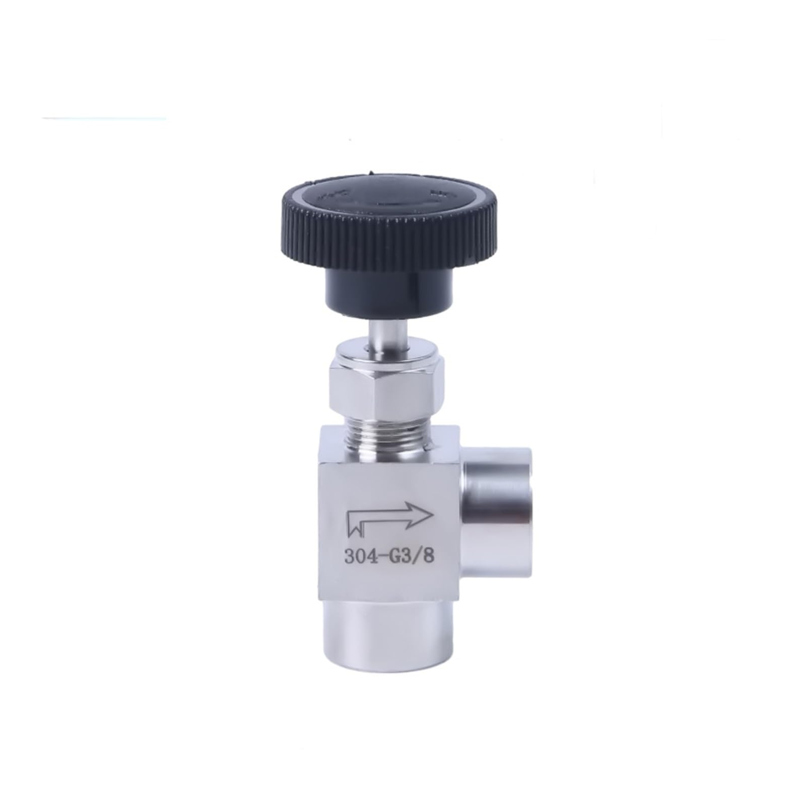 Válvula de aguja de acero inoxidable de 90 grados y rosca hembra de 3/8"