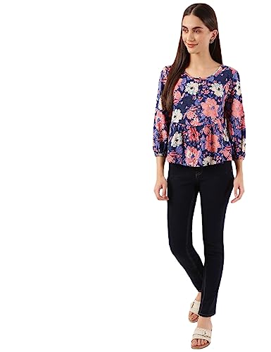 Image of Marks & Spencer Womens Floral Cotton Round Neck Regular Fit Top