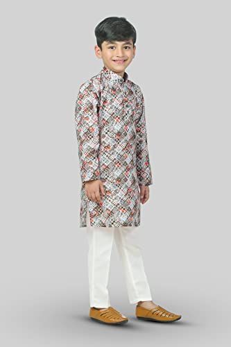Image of AHHAAAA Kid's Ethnic Shirt Traditional Printed Long Sleeve Regular Wear Indian Kurta Pajama for Boys