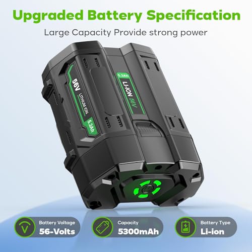 Image of Djsanu Upgraded 5.3 Ah Compatible for EGO 56V Battery, Compatible with EGO Power Tools, High Capacity, Multi Protection, Smart LED Indicators, only Suitable for CH2100, CH3200, CH5500, CH7000, CH2800D