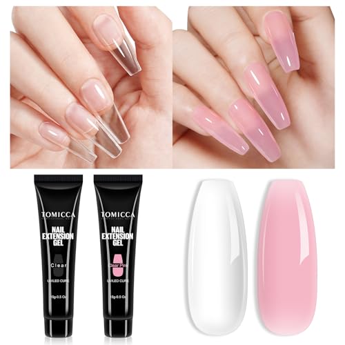 TOMICCA Set di 2 colori di gel acrilico per unghie chiare e rosa, estensore rapido in gel per unghie gel dall'aspetto naturale e duraturo per principianti e professionisti del settore