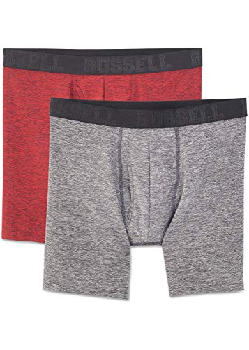 Russell Athletic Men's FreshForce Odor Protection Performance Boxer Briefs, Black/Red (2 Pack), Small