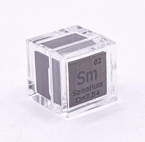 Image of 0.39 inch 10mm Samarium Metal Cube Sm up to 99.9% Pure Periodic Table Element Engraved Density Collection Science Education Display Block Cube + Acrylic Case Box - 1PC