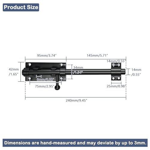 Image of Alise Slide Lock SUS304 Stainless Steel Gate Latch, Slide Bolt Latch,Thickened Heavy Door Latch Lock,10 Inch Black Barrel Bolt Latch, Security Slide Latch Lock