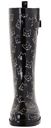 Capelli New York Ladies Kitty Faces Printed Rain Boots Black Combo 8