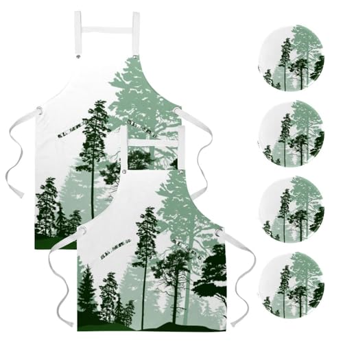 Tablier de cuisine lot de 2 anti-taches motif forêt pour protéger vos vêtements